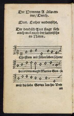 Der Hymnus A solis ortus/ Durch. Mart. Luther verdeuscht.