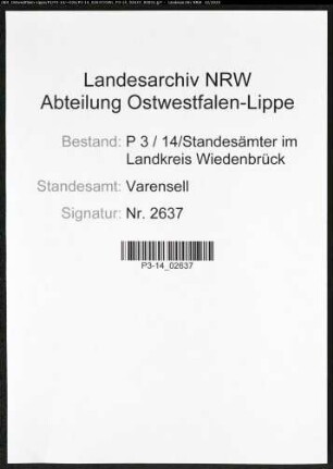 Sterberegister Standesamt Varensell