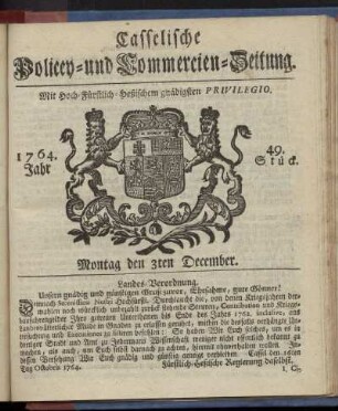 49. Stueck, Montag den 3ten December 1764