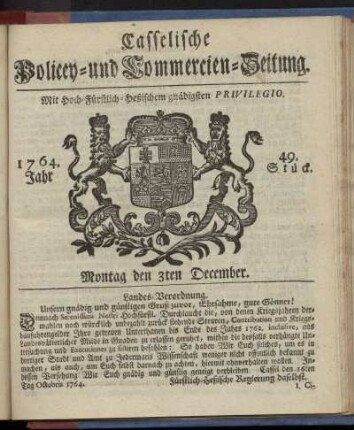 49. Stueck, Montag den 3ten December 1764