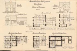Wehr- und Schleusenanlage, Wittorf, Fahrenholz: Wärtergehöfte: Ansichten, Grundrisse KG, EG, DG, Schnitte 1:100