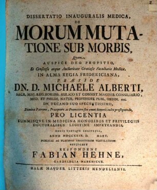Diss. inaug. med. de morum mutatione sub morbis
