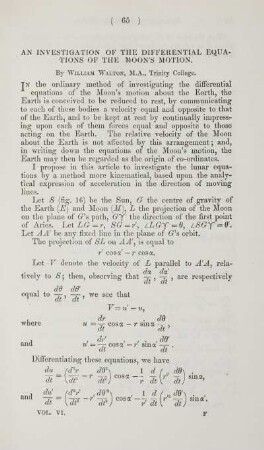 An investigation of the differential equations of the Moon's motion.