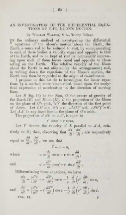 An investigation of the differential equations of the Moon's motion.