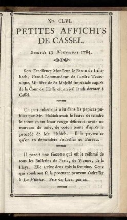 No CLVI (Samedi 13 Novembre 1784)