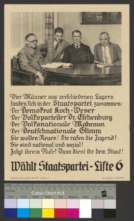 Plakat der Deutschen Staatspartei (DStP) mit Wahlaufruf zur Reichstagswahl am 14. September 1930