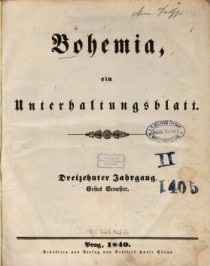 Bohemia : ein Unterhaltungsblatt, 1840,1 = Jg. 13