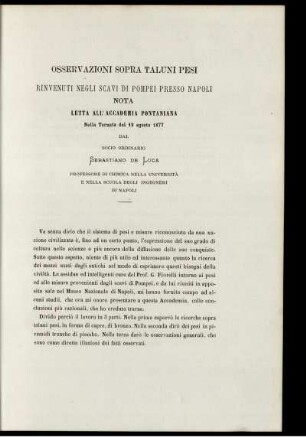Osservazioni Sopra Taluni Pesi Rinvnuti Negli Scavi Di Pompei Presso Napoli
