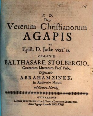 De veterum Christianorum agapis ...