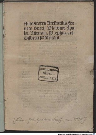 Auctoritates Aristotelis, Senecae, Boethii, Platonis, Apulei, Empedoclis, Porphyrii et Gilberti Porretani
