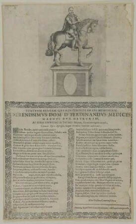 Gedenkblatt, mit Reiterdenkmal des Herzogs Ferdinand von Medici
