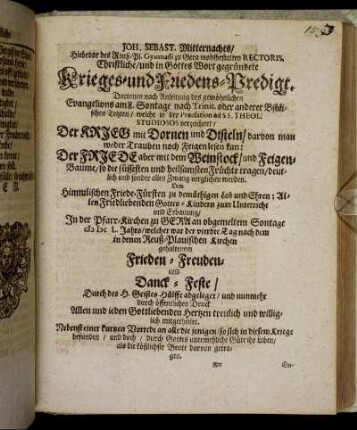 Joh. Sebast. Mitternachts/...Krieges und Friedens-Predigt.