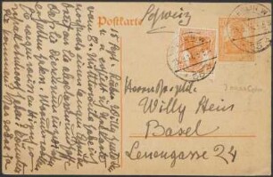Postkarte von Dora Hitz an Wilhelm Stein