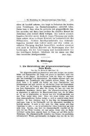 Die Entwicklung der Allgemeinvorstellungen beim Kinde : [Mitteilungen]