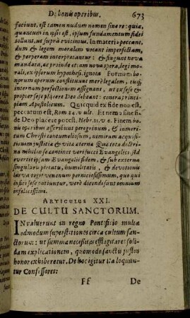 Articulus XXI. De Cultu Sanctorum.