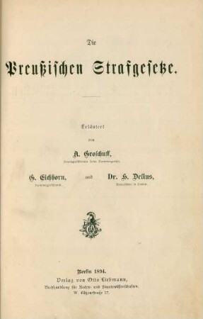 Bd. 2: Die Preussischen Strafgesetze