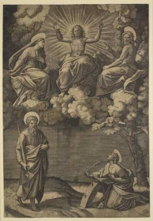 Christus in der Glorie mit Maria und Johannes dem Täufer sowie den Heiligen Paulus und Katharina von Alexandrien (La pièce des cinq Saints)
