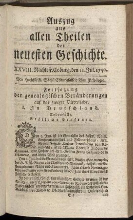 XXVIII. Nachlese. Coburg, den 11. Jul. 1750.