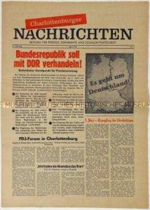 Zeitung der Nationalen Front für den West-Berliner Bezirk Charlottenburg u.a. zur Deutschen Frage
