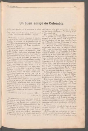 Un buen amigo de Colombia : [con una carta de Leónidas Plaza Gutiérrez]