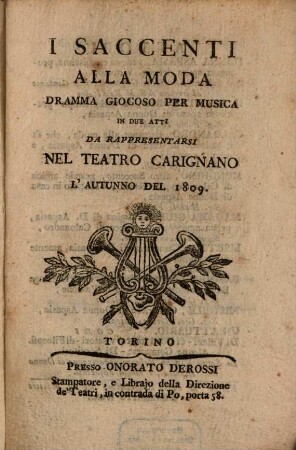 I saccenti alla moda : Dramma giocoso per musica in 2 atti
