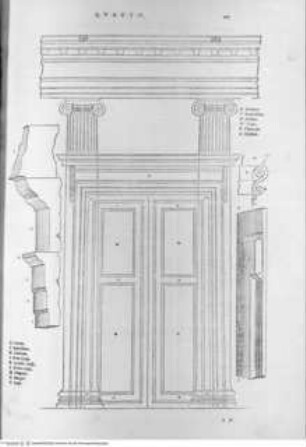 I dieci libri dell'architettura di M Vitruvio tradutti et commentati da Monsignor Barbaro eletto patriarca d'Aquileggia., 4. Buch: Libro quarto della architettura di M. Vitruvio., 6. Kapitel (Seite 119): Ionische Tempeltür