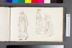 Mann mit Hut und Mantel, zwei Frauen