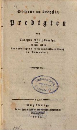 Sieben- und dreyßig Predigten