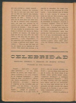 Celebridad : Monólogo original y creación de Ermete Novelli. - (Traducido por Julio Castellanos)