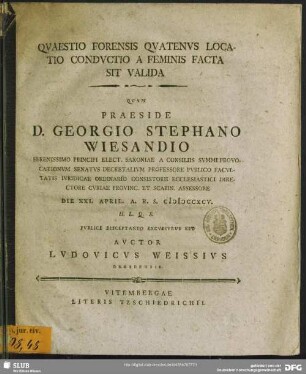 Quaestio Forensis Quatenus Locatio Conductio A Feminis Facta Sit Valida