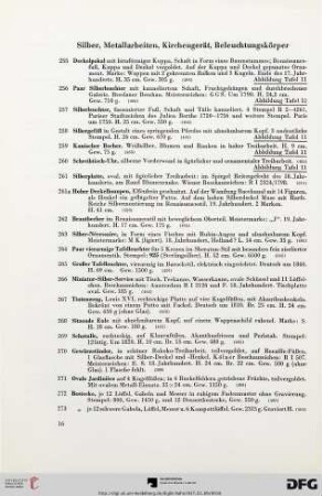 Silber, Metallarbeiten, Kirchengerät, Beleuchtungskörper (Nr. 255-321)
