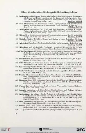 Silber, Metallarbeiten, Kirchengerät, Beleuchtungskörper (Nr. 255-321)