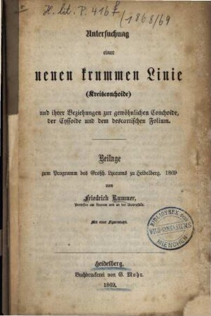 Jahresbericht über das Großh. Lyceum zu Heidelberg : am Schlusse d. Schuljahres ..., 1868/69, Beil.