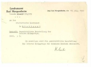 Begleitschreiben des LRA Mergentheim