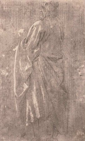 Männliche Figurenstudie : Lippi, Filippino (um 1457-1504): Männliche Figurenstudie. Silberstift, weiß gehöht. Dresden: Kupferstich-Kabinett