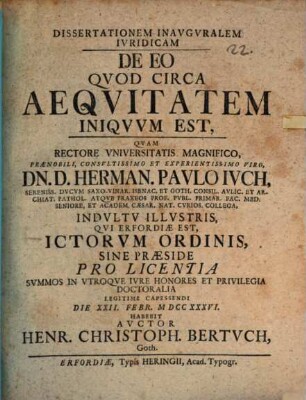 Diss. inaug. iur. de eo quod circa aequitatem iniquum est