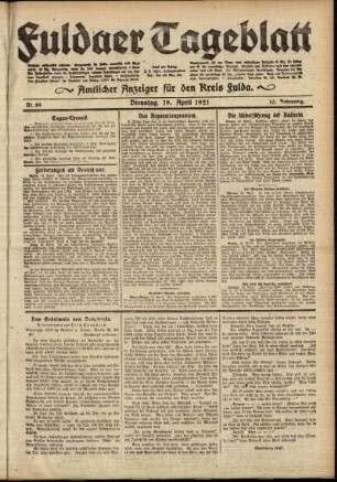 Ausgabe vom Dienstag, den 19. April 1921.