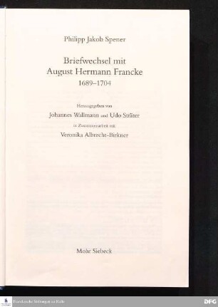 Briefwechsel mit August Hermann Francke : 1689 - 1704