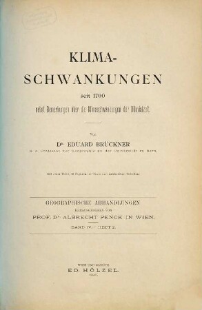 Klimaschwankungen seit 1700 : nebst Bemerkungen über die Klimaschwankungen der Diluvialzeit ; mit zahlreichen Tabellen