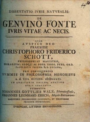 Dissertatio iuris naturalis de genuino fonte iuris vitae ac necis