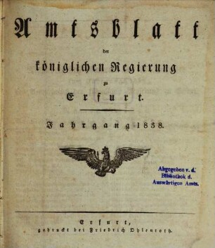 Amtsblatt der Preußischen Regierung zu Erfurt. 1838