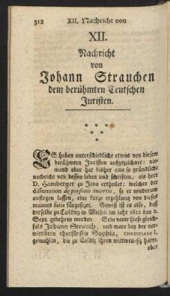 XII. Nachricht von Johann Strauchen, den berühmten Teutschen Juristen