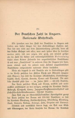 IV. Der Deutschen Zahl in Ungarn. Nationale Wehrkraft