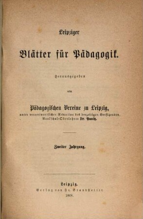 Leipziger Blätter für Pädagogik. 2, 2. 1868