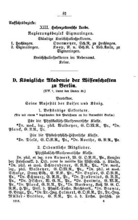 Königl. Akademie der Wissenschaften zu Berlin