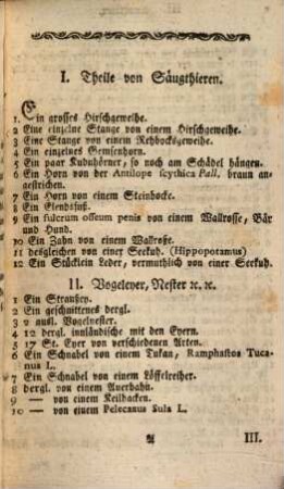 Verzeichniß einer zahlreichen und auserlesenen Sammlung von Naturalien