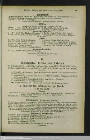 XI. Gesellschaften, Vereine und Anstalten
