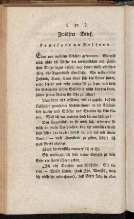 Zwölfter Brief. Lovelace an Belford. - Siebzehnter Brief. Lovelace an Belford.