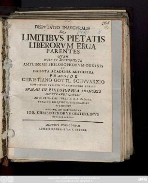 Dispvtatio Inavgvralis De Limitibvs Pietatis Liberorvm Erga Parentes
