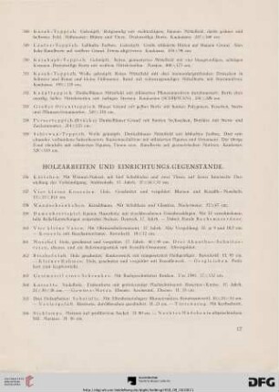 Holzarbeiten und Einrichtungs-Gegenstände (Nr. 356-396)